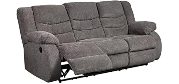Signature Design by Ashley Tulen Modern Manual Pull Tab Reclining Sofa, Dark Gray