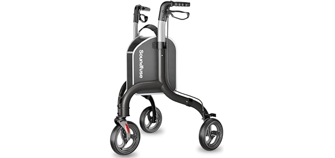 Soundfuse 3 Wheel Walkers for Seniors, Lightweight Foldable Aluminum Rollator Walker, Height Adjustable Three Wheel Walker, Black