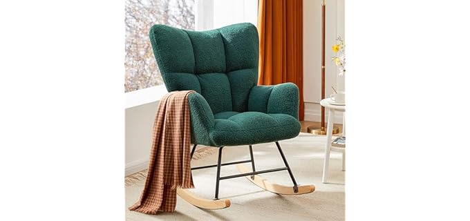 Sweetcrispy Rocking Chair Nursery, Teddy Upholstered Glider Rocker with High Backrest, Reading Chair Modern Rocking Accent Chairs Glider Chair for Nursery, Living Room, Bedroom