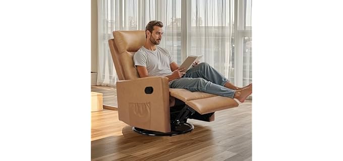 Sweetcrispy Recliner Chair, 360 Swivel Rocker Chair for Adults, Glider Rocker Recliners, Nursery Chairs for Living Room, High Back, Upholstered Deep Seat, Classical Brown