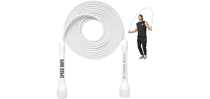 SwissSkip Speed Jump Rope by Dayan Kolev, 5mm PVC Skipping Rope, for Beginners and Advanced Athletes, Ideal for Fitness, Cardio, Boxing & CrossFit, Adjustable length with Unbreakable Handles (White)