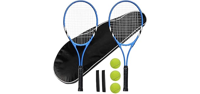 Tennis Rackets 2 Players Recreational for Beginners,Pre-Strung 27 Inch Light Adult Racquet Set for Women Men with Tennis Balls,Overgrips and Carry Bag (Blue)