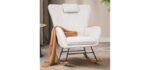 VECELO Rocking Chair Nursery with Thick Headrest, Modern Teddy Upholstered Reading Glider Rocker Accent Armchair with High Backrest, Padded Seat, Side Pocket, for LivingRoom, Bedroom, Baby Room, White