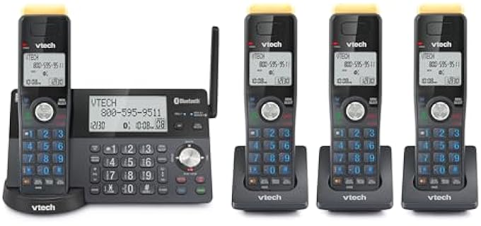 VTech IS8128-41 Super Long Range 4-Handset DECT 6.0 Cordless Phone for Home with Answering Machine, 2300 ft Range, Call Blocking, Bluetooth Connect to Cell, Intercom