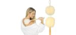 Vive 17” Shower Loofah with Long Handle - Exfoliating Back & Body Scrubber for Men & Women - Luffa Sponge on a Stick for Bathing, Cleaning - Includes Extra Handheld Lufa, Hook & String to Hang on Wall
