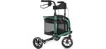 WALK MATE 3 Wheel Rollator Walker with Seat for Slim Seniors, Padded Backrest Lightweight Foldable Walker Ideal for Elderly, 8 Inch Tri-Wheel Modern Mobility Walking Aid Aluminum, Green