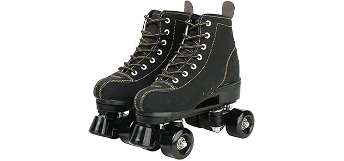 XUDREZ Cowhide Roller Skates for Women and Men High-Top Shoes Double-Row Design,Adjustable Classic Premium Roller Skates (Black,8)
