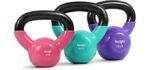 Yes4All Kettlebells 5 10 15 lbs Set Weight Vinyl Coated Cast Iron for Dumbbell Weights Exercises, Gym, Fitness, Full Body Workout Equipment Push up, Grip and Strength Training, Multicolor