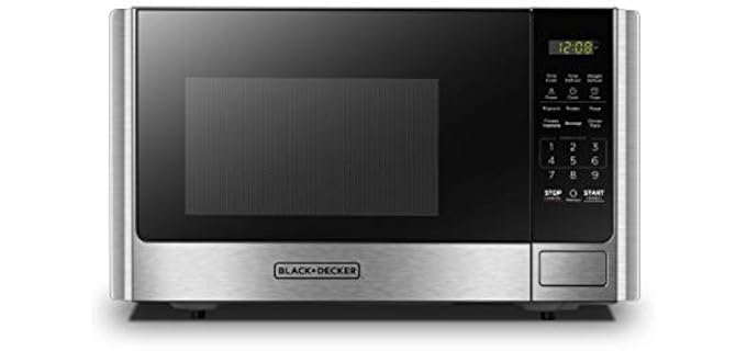 BLACK+DECKER Countertop Microwave Oven, 0.9 Cu.Ft, 900W, Stainless Steel | 10 Power Levels, Push-Button Door, Child Safety Lock, Countertop, 6 Auto Cook Presets