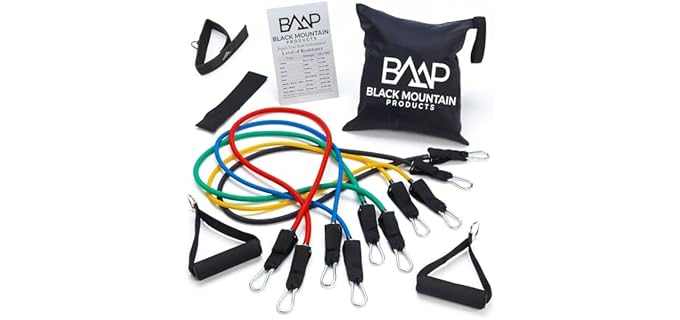 Black Mountain Products Resistance Band Set with Door Anchor, Ankle Strap, Exercise Chart, and Carrying Case, 48