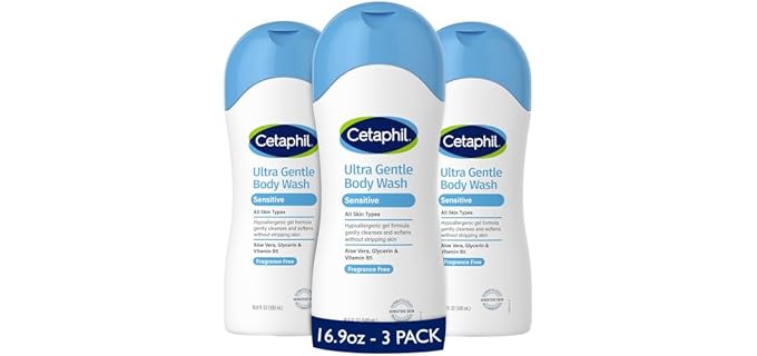 Cetaphil Ultra Gentle Refreshing Body Wash, Hypoallergenic, 16.9oz, 3ct | 3-Pack Value, Fragrance Free, Paraben Free, Hypoallergenic, Aloe Vera, Vitamin B5, Dry To Normal Skin, Dermatologist Tested