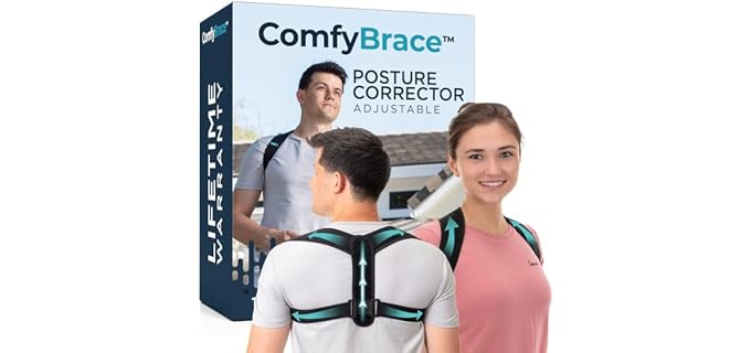 ComfyBrace Posture Corrector for Men and Women, Back Brace Straightener | Breathable adjustable posture brace, shoulder brace straps and upper back support for neck hump, hunchback, clavicle pain