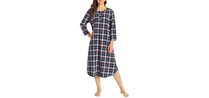 Latuza Women's Plaid Flannel Nightgown Warm Cotton Midi Nightgown 2X NavyRedPlaid