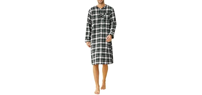 Latuza Men's Cotton Flannel Nightshirt Sleep Shirt S BlackGreen