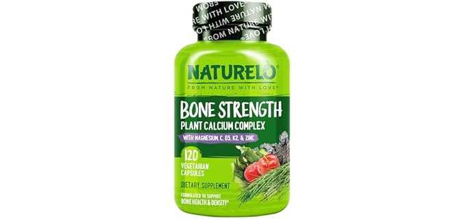 NATURELO 600mg Calcium Supplement for Bone Strength, VIT D3, 120 Capsules | Magnesium, Zinc, Vit K2, for Women & Older Adults, Plant-Based, Well Tolerated, NSF Contents Certified, MFD in GMP Facility