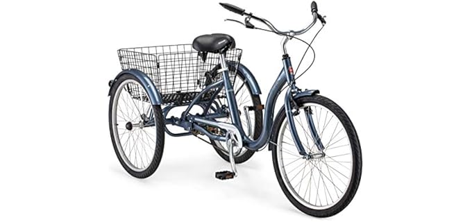 Schwinn Meridian Adult Tricycle Bike, Mens and Womens Three Wheel Beach Cruiser, 24-Inch Wheels, Low Step-Through Frame, Wide Seat, Rear Folding Basket, 1-Speed, Slate Blue