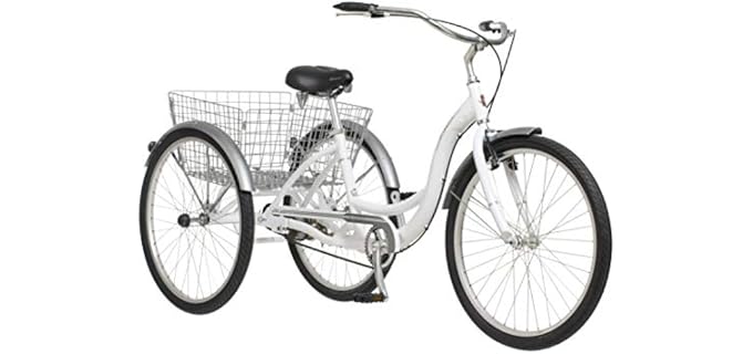 Schwinn Meridian Adult Tricycle Bike, Mens and Womens Three Wheel Beach Cruiser, 26-Inch Wheels, Low Step-Through Frame, Wide Seat, Rear Folding Basket, 1-Speed, White