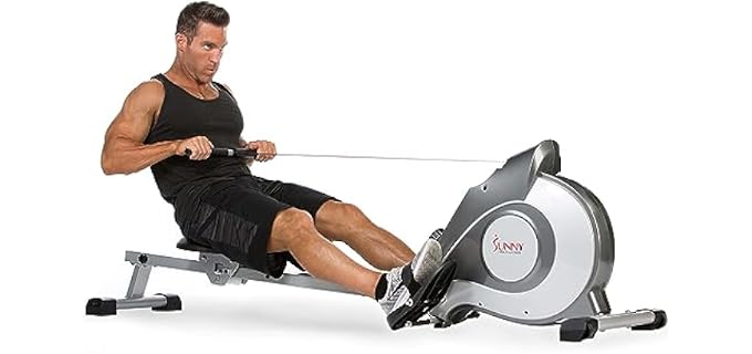 Sunny Health & Fitness Magnetic Rowing Machine, Extended-Rail Home Rower | SunnyFit App Connectivity, 8-Lvl Resistance, 53.4